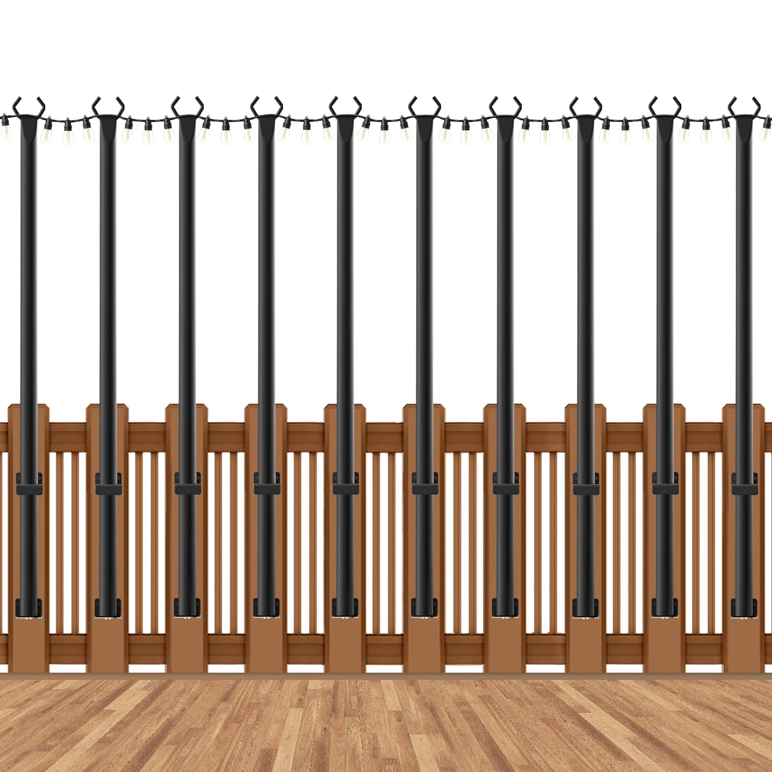 6 Pack String Light Poles, Outdoor String Light Pole 10 ft Forked Metal Light Pole with Adjustable Outdoor Light Stand, Deck, Backyard, Garden, Wedding, Rustproof and Sturdy with Hooks